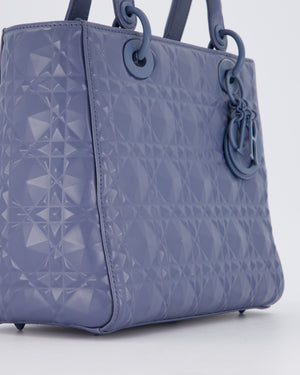 Christian Dior Blue Medium Lady Dior Bag in Ultra Matte Diamond Motif Calfskin Cannage Leather with Blue Hardware