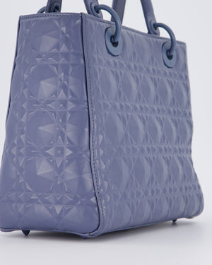 Christian Dior Blue Medium Lady Dior Bag in Ultra Matte Diamond Motif Calfskin Cannage Leather with Blue Hardware