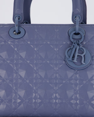 Christian Dior Blue Medium Lady Dior Bag in Ultra Matte Diamond Motif Calfskin Cannage Leather with Blue Hardware