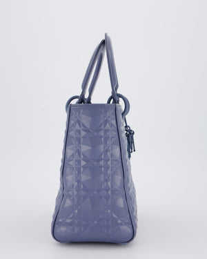 Christian Dior Blue Medium Lady Dior Bag in Ultra Matte Diamond Motif Calfskin Cannage Leather with Blue Hardware