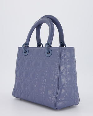 Christian Dior Blue Medium Lady Dior Bag in Ultra Matte Diamond Motif Calfskin Cannage Leather with Blue Hardware