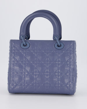 Christian Dior Blue Medium Lady Dior Bag in Ultra Matte Diamond Motif Calfskin Cannage Leather with Blue Hardware