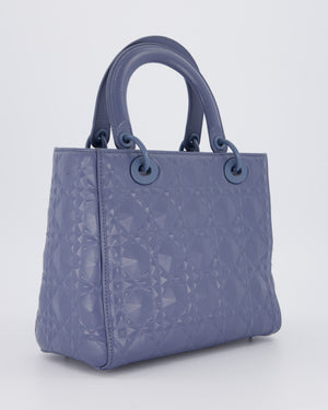 Christian Dior Blue Medium Lady Dior Bag in Ultra Matte Diamond Motif Calfskin Cannage Leather with Blue Hardware