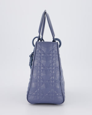 Christian Dior Blue Medium Lady Dior Bag in Ultra Matte Diamond Motif Calfskin Cannage Leather with Blue Hardware