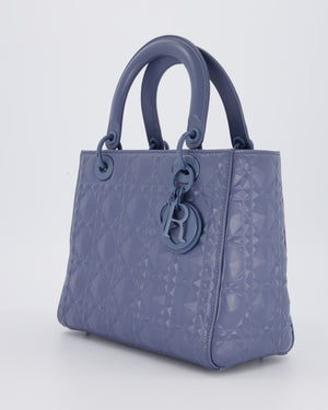 Christian Dior Blue Medium Lady Dior Bag in Ultra Matte Diamond Motif Calfskin Cannage Leather with Blue Hardware
