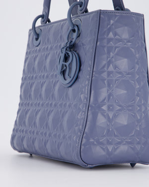 Christian Dior Blue Medium Lady Dior Bag in Ultra Matte Diamond Motif Calfskin Cannage Leather with Blue Hardware