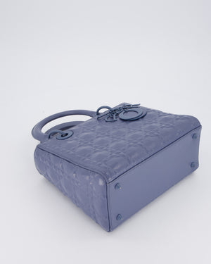 Christian Dior Blue Medium Lady Dior Bag in Ultra Matte Diamond Motif Calfskin Cannage Leather with Blue Hardware