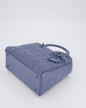 Christian Dior Blue Medium Lady Dior Bag in Ultra Matte Diamond Motif Calfskin Cannage Leather with Blue Hardware