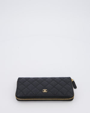 Chanel Black Long Wallet In Caviar Leather with Champagne Gold Hardware