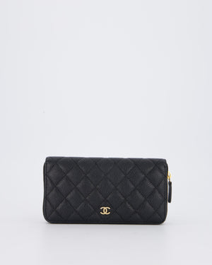 Chanel Black Long Wallet In Caviar Leather with Champagne Gold Hardware
