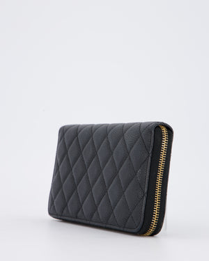 Chanel Black Long Wallet In Caviar Leather with Champagne Gold Hardware