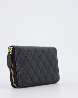 Chanel Black Long Wallet In Caviar Leather with Champagne Gold Hardware