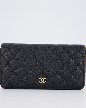 Chanel Black Long Wallet In Caviar Leather with Champagne Gold Hardware