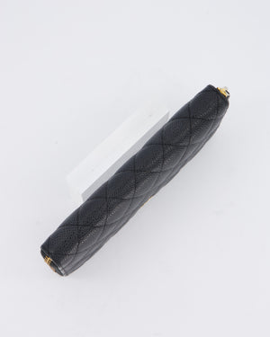 Chanel Black Long Wallet In Caviar Leather with Champagne Gold Hardware