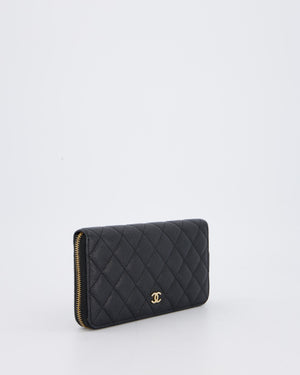 Chanel Black Long Wallet In Caviar Leather with Champagne Gold Hardware