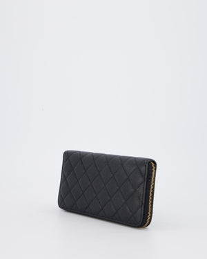 Chanel Black Long Wallet In Caviar Leather with Champagne Gold Hardware