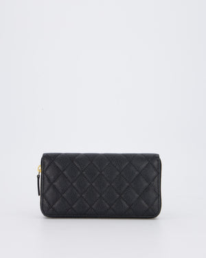 Chanel Black Long Wallet In Caviar Leather with Champagne Gold Hardware
