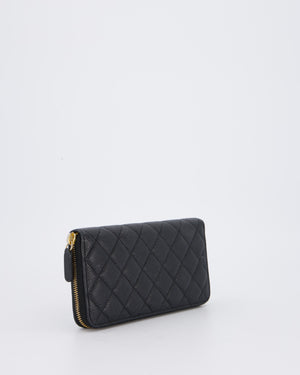 Chanel Black Long Wallet In Caviar Leather with Champagne Gold Hardware