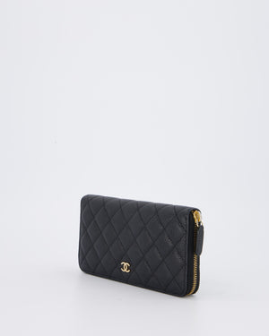 Chanel Black Long Wallet In Caviar Leather with Champagne Gold Hardware