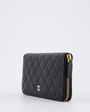 Chanel Black Long Wallet In Caviar Leather with Champagne Gold Hardware