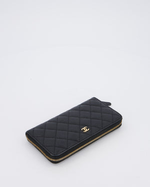 Chanel Black Long Wallet In Caviar Leather with Champagne Gold Hardware