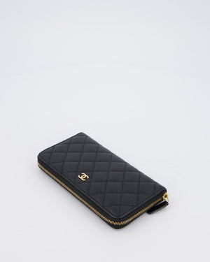 Chanel Black Long Wallet In Caviar Leather with Champagne Gold Hardware