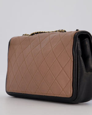Chanel Black & Nude Medium Single Flap Bag in Lambskin Leather with Champagne Gold Hardware