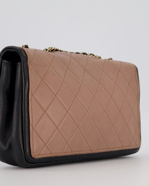 Chanel Black & Nude Medium Single Flap Bag in Lambskin Leather with Champagne Gold Hardware