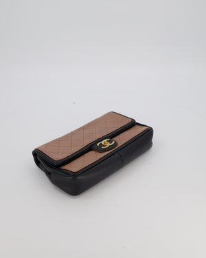 Chanel Black & Nude Medium Single Flap Bag in Lambskin Leather with Champagne Gold Hardware