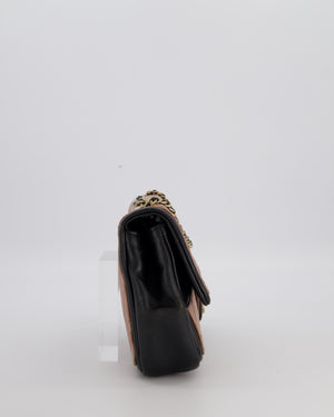 Chanel Black & Nude Medium Single Flap Bag in Lambskin Leather with Champagne Gold Hardware