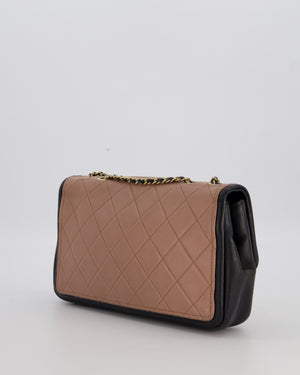 Chanel Black & Nude Medium Single Flap Bag in Lambskin Leather with Champagne Gold Hardware