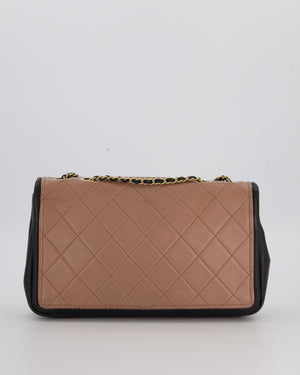 Chanel Black & Nude Medium Single Flap Bag in Lambskin Leather with Champagne Gold Hardware