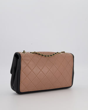 Chanel Black & Nude Medium Single Flap Bag in Lambskin Leather with Champagne Gold Hardware