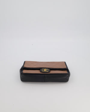 Chanel Black & Nude Medium Single Flap Bag in Lambskin Leather with Champagne Gold Hardware
