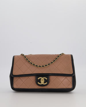 Chanel Black & Nude Medium Single Flap Bag in Lambskin Leather with Champagne Gold Hardware