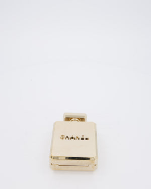Chanel 2022 Gold Minaudière Perfume Bottle with Chanel CC Logo and Letter Details