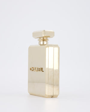 Chanel 2022 Gold Minaudière Perfume Bottle with Chanel CC Logo and Letter Details