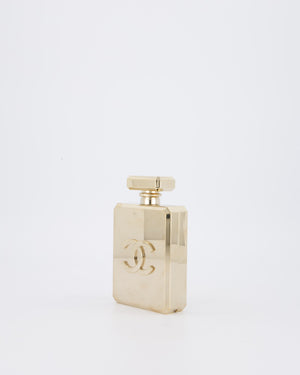 Chanel 2022 Gold Minaudière Perfume Bottle with Chanel CC Logo and Letter Details