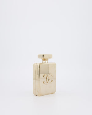 Chanel 2022 Gold Minaudière Perfume Bottle with Chanel CC Logo and Letter Details