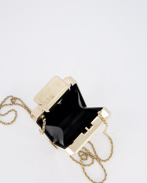 Chanel 2022 Gold Minaudière Perfume Bottle with Chanel CC Logo and Letter Details