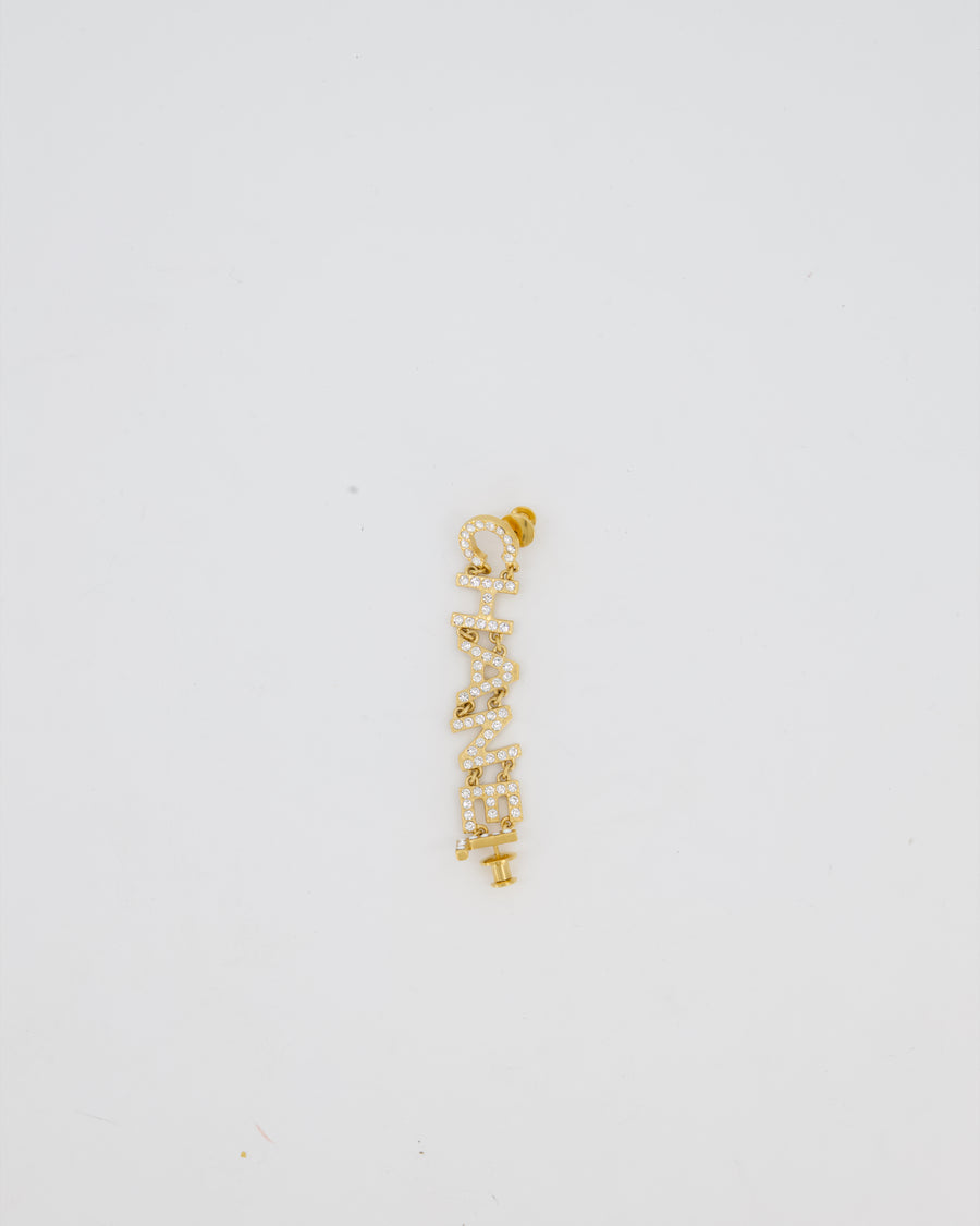 Chanel 2020 Gold Diamante Embellished Logo Brooch