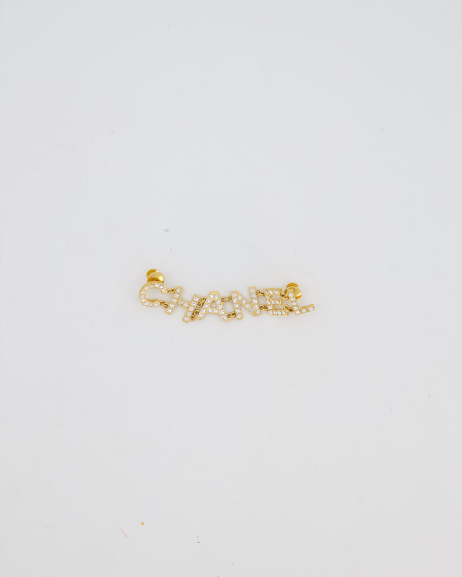 Chanel 2020 Gold Diamante Embellished Logo Brooch