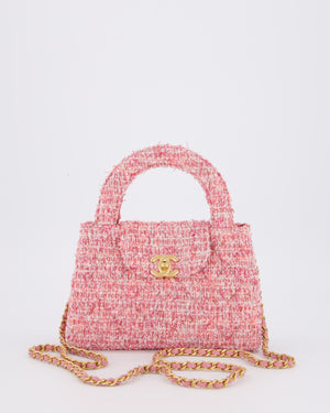 Chanel Small Mini Kelly Shopping Bag in Pink Tweed with Brushed Gold Hardware