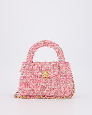 Chanel Small Mini Kelly Shopping Bag in Pink Tweed with Brushed Gold Hardware