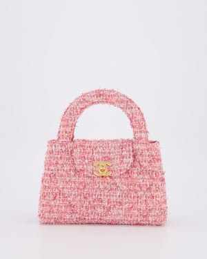 Chanel Small Mini Kelly Shopping Bag in Pink Tweed with Brushed Gold Hardware