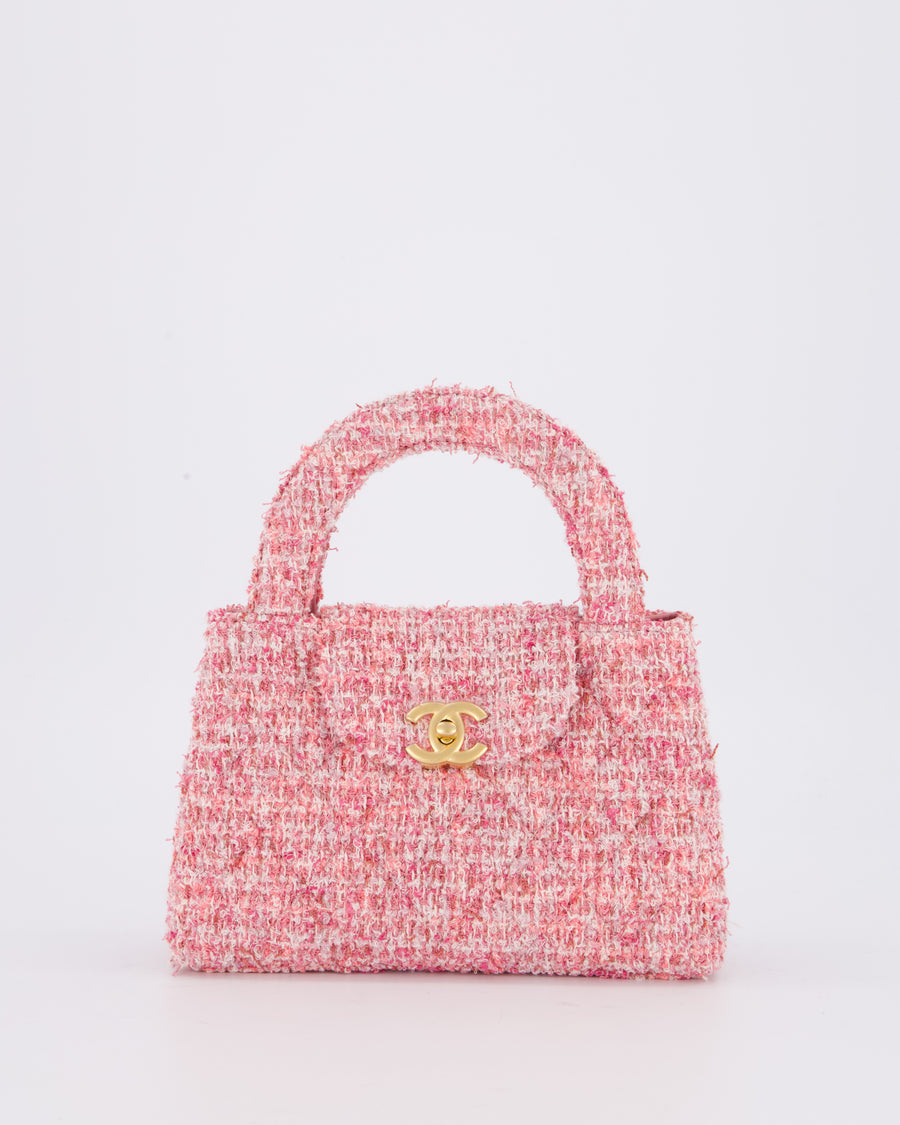 Chanel Small Mini Kelly Shopping Bag in Pink Tweed with Brushed Gold Hardware