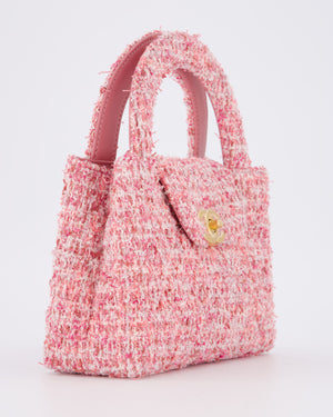Chanel Small Mini Kelly Shopping Bag in Pink Tweed with Brushed Gold Hardware