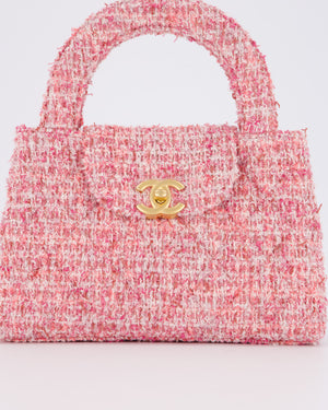 Chanel Small Mini Kelly Shopping Bag in Pink Tweed with Brushed Gold Hardware