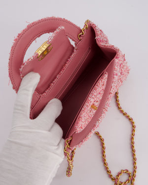 Chanel Small Mini Kelly Shopping Bag in Pink Tweed with Brushed Gold Hardware