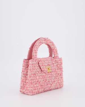 Chanel Small Mini Kelly Shopping Bag in Pink Tweed with Brushed Gold Hardware